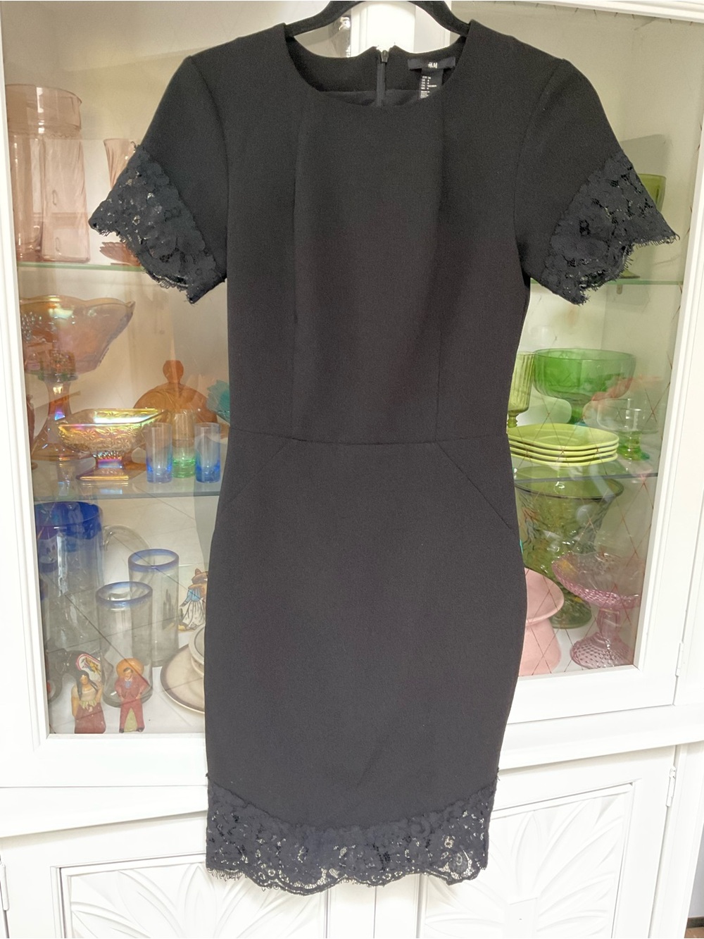 H&M Black Midi Dress with Lace Trim